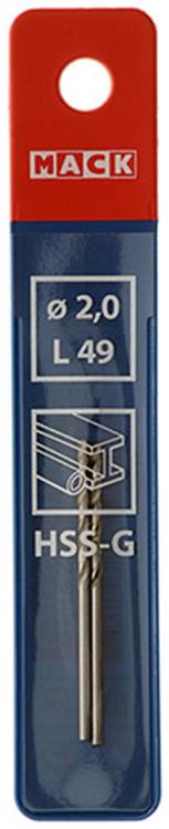 Mack 1018398 - taladro para metal hss g din 338 ø 2,0 x 49 mm 2 piezas | 5 piezas