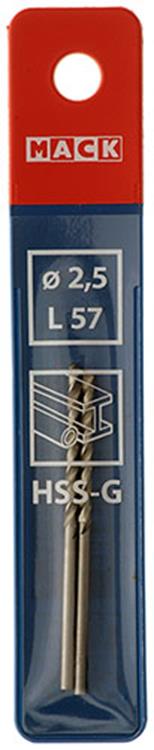 Mack 1018399 - taladro para metal hss g din 338 ø 2,5 x 57 mm 2 piezas | 5 piezas