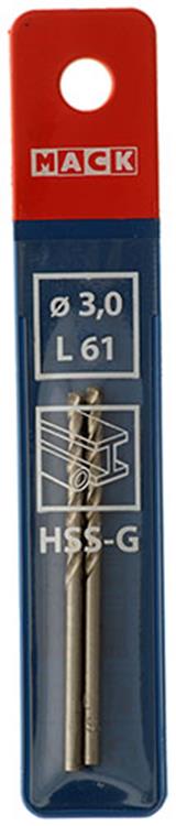 Mack 1018400 - taladro para metal hss g din 338 ø 3,0 x 61 mm 2 piezas | 5 piezas