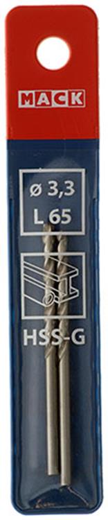 Mack 1018401 - taladro para metal hss g din 338 ø 3,3 x 65 mm 2 piezas | 5 piezas
