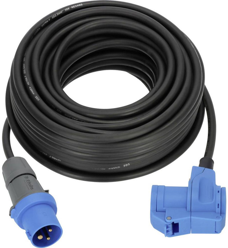 Brennerstuhl cee cavo di prolunga da campeggio 10 m cavo in nero (spina cee e giunto angolare incl. presa combinata con contatto di sicurezza, 230 V 16 A, per uso esterno permanente, prodotto in Germania)