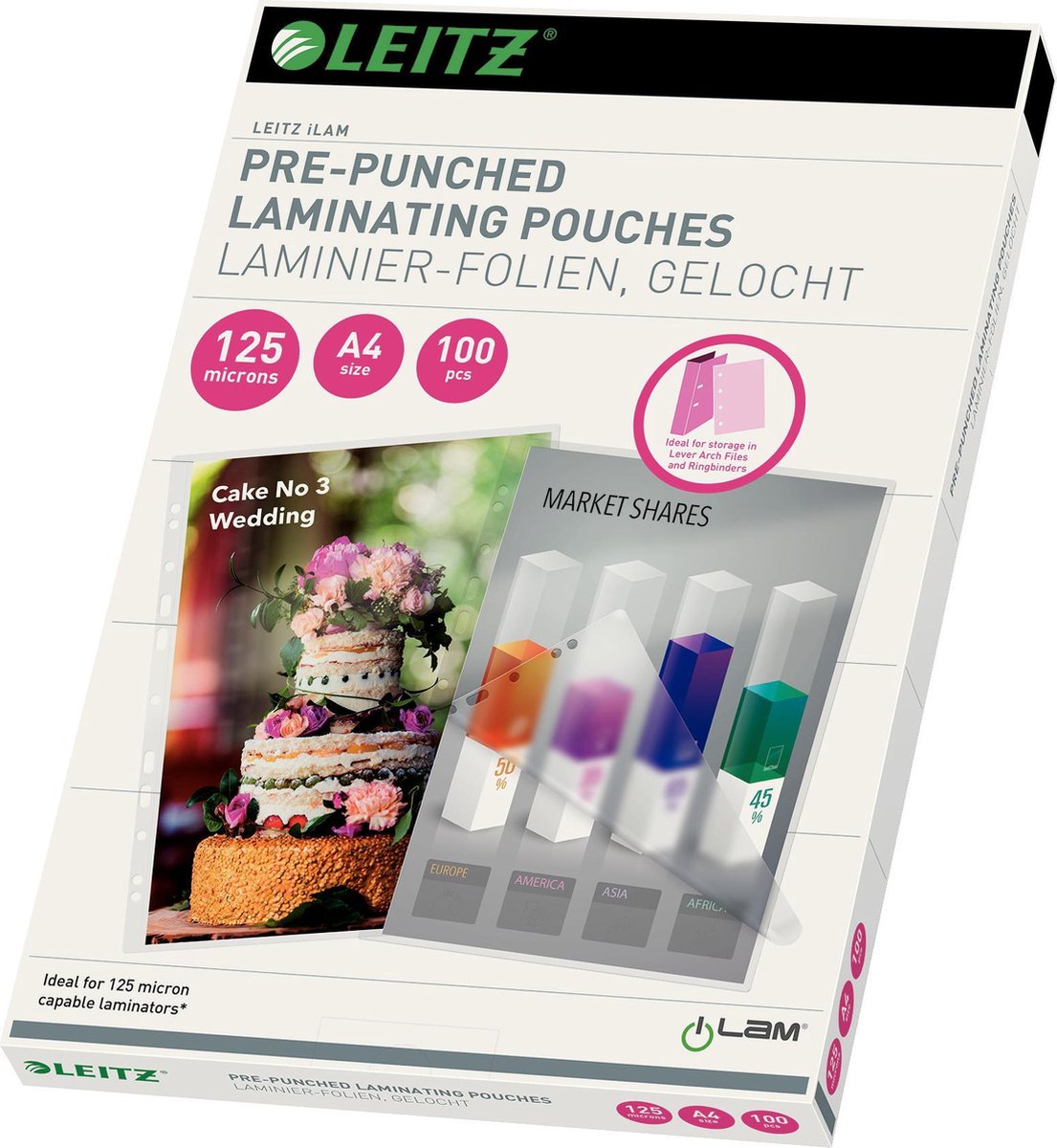 Leitz - buste di plastificazione - a4 - perforata - 125 micron - 100 pezzi