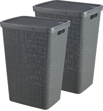 Cesto para la ropa sucia de yute con tapa Curver - 58 litros - 2 piezas - gris oscuro