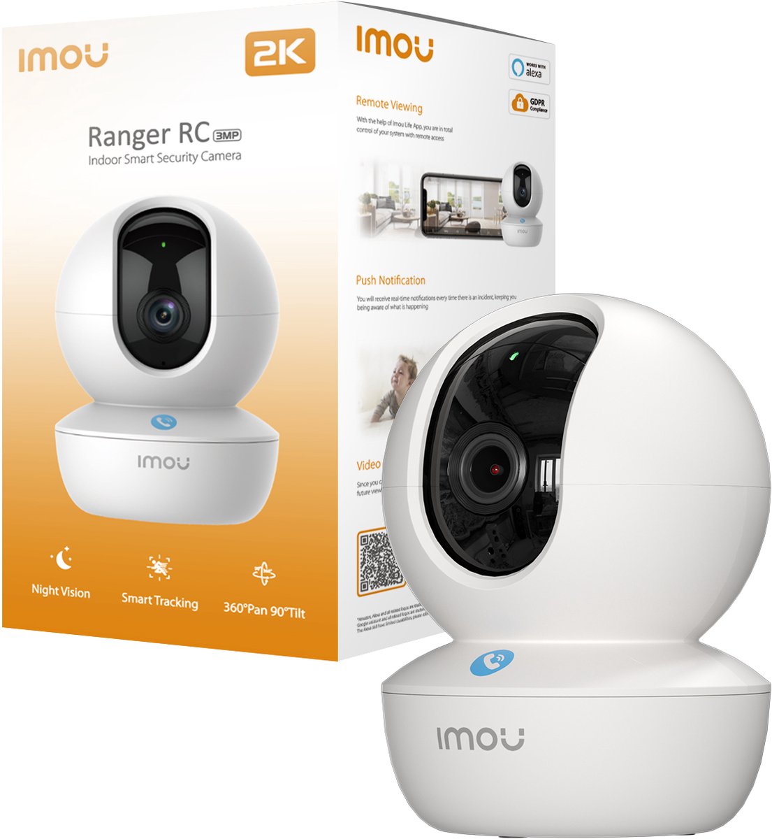Telecamera di sicurezza intelligente da interno Imou ranger rc 2k – 3mp 2k – ruotabile a 360° – wifi dual band (2.4 5ghz) – lan