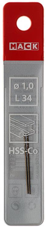 Mack 1018418 - taladro metal hss co5% din 338 ø 1,0 x 34 mm 2 uds | 5 piezas