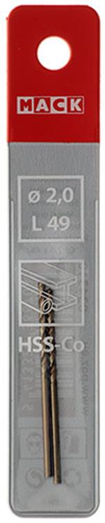 Mack 1018420 - taladro metal hss co5% din 338 ø 2,0 x 49 mm 2 uds | 5 piezas
