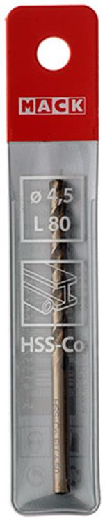 Mack 1018425 - taladro metal hss co5% din 338 ø 4,5 x 80 mm | 5 piezas