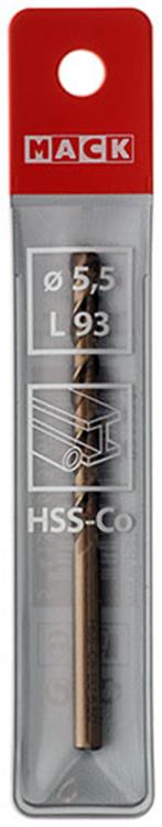 Mack 1018427 - taladro metal hss co5% din 338 ø 5,5 x 93 mm | 5 piezas