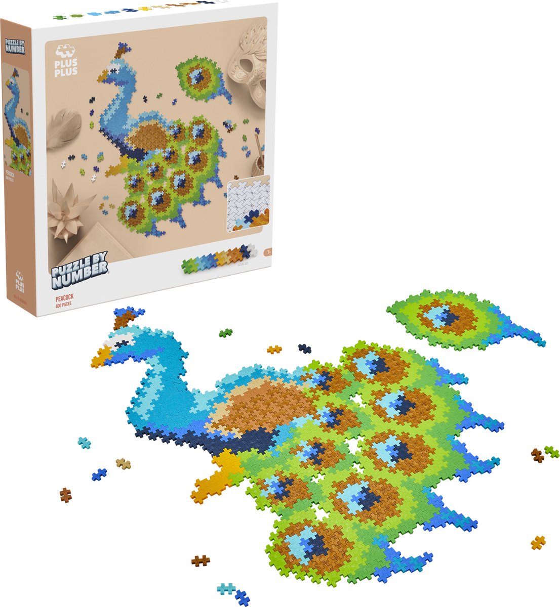 Plus-plus puzzle con i numeri pavone 800 pezzi - 3931 - puzzle e giocattoli da costruire in uno - da 7 anni