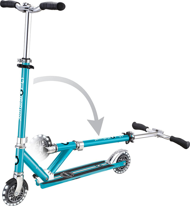 Monopattino per bambini Globber - flow - blu cromato - ruote luminose - pieghevole - da 5 anni