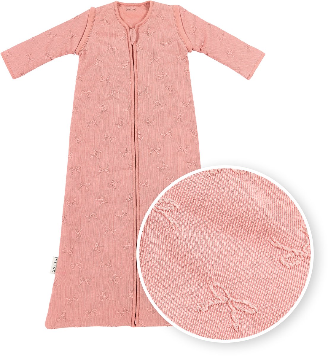 Sacco nanna Meyco Baby Studio Collection con fiocco e maniche staccabili con cerniera - rosa - 60 cm - 2,5 tog
