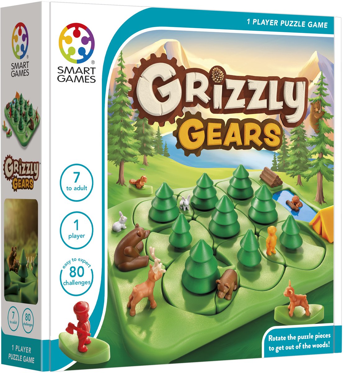Smartgames grizzly gears - logisch denkspel met origineel draaimechanisme - 80 uitdagingen - solospel - vanaf 7 jaar - dieren in het bos - beer