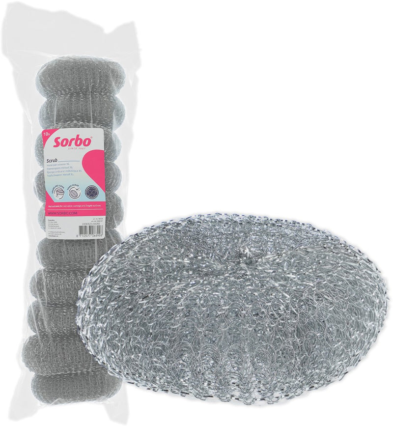 Sorbo – spugnetta metallica – set da 10 pezzi – spugnette extra resistenti in acciaio inox 40 grammi – rimuove lo sporco ostinato da pentole, griglia del forno