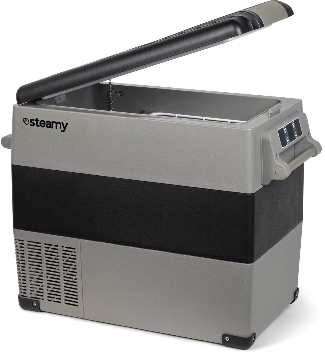 Frigo portatile Steamy-e a compressore elettrico doppio scomparto - 49 litri - 12v e 230v - per auto e campeggio - grigio