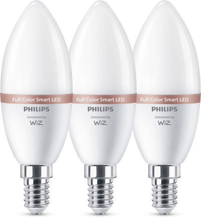 Philips led philips smart lighting - kaarslamp 3-pack - slimme led verlichting - gekleurd en wit licht - 470 lumen - e14 - 40w - mat - 3 stuks