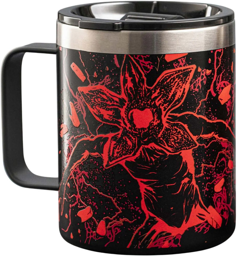 Bialetti Stranger Things - Taza térmica con asa - 420 ml - Acero inoxidable - Brilla en la oscuridad