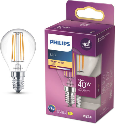 Philips LED bullet E14 4.3-40W 2700K filament clear blister - 5101512