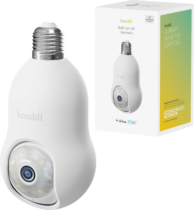 Cámara de seguridad Hombli 2k - cámara de vigilancia exterior con montaje E27 - visión nocturna en color - función de seguimiento - blanco