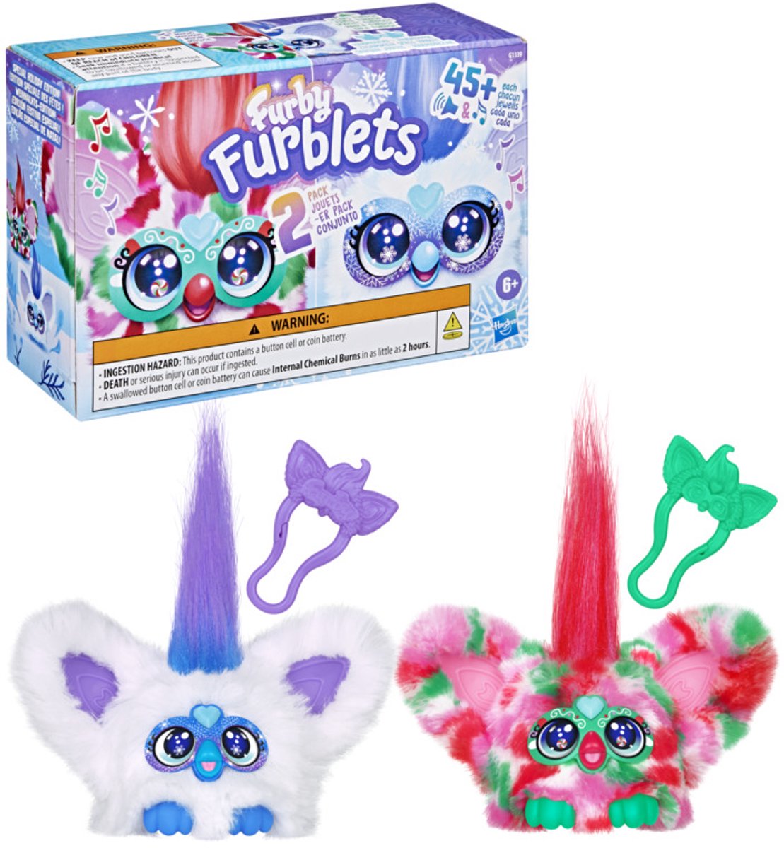Furby Furblets Pep-Mint e Sno-Flay, confezione da due mini animali elettronici di peluche per ragazzi e ragazze dai 6 anni in su