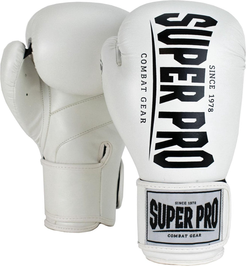 Guanti da boxe Super Pro Combat Gear Champ (kick) bianchi neri 8 once