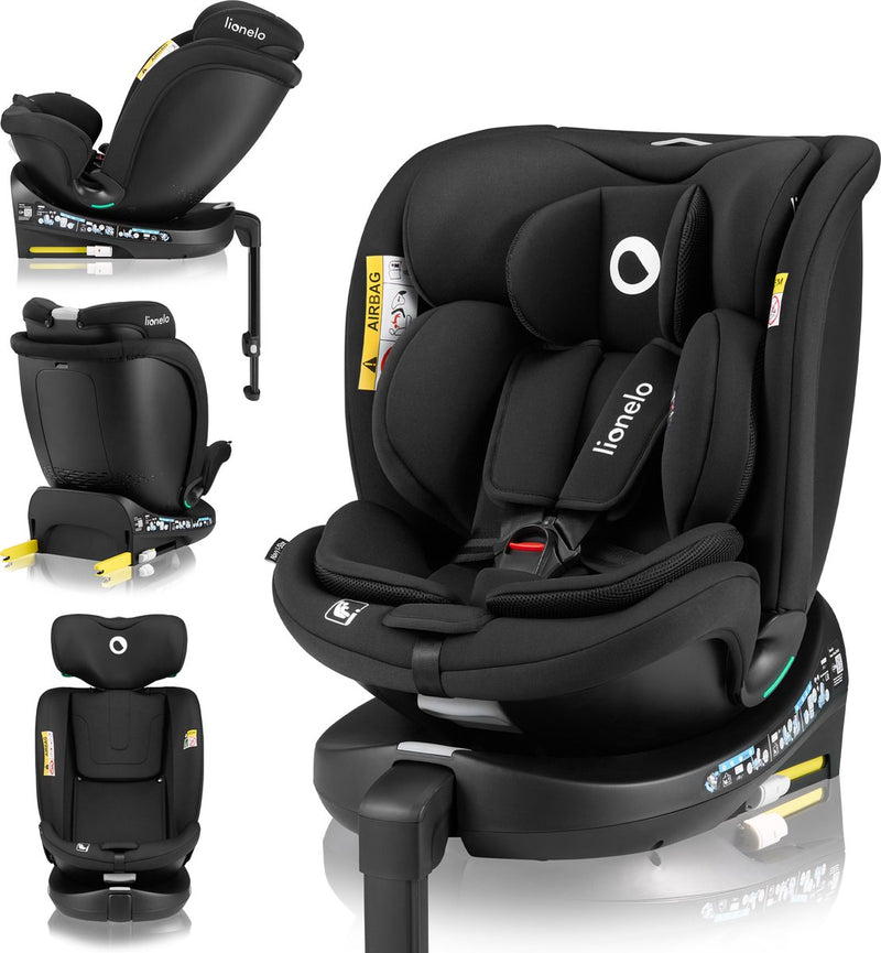 Seggiolino auto Lionelo navy i-size 40–150 cm – ruotabile a 360° – easyturn – gamba stabilizzatrice isofix – indietro fino a 105 cm – schienale regolabile – ventilazione dri-seat – omologato R129 – gruppo 0 1 2 3 – sicurezza comfort