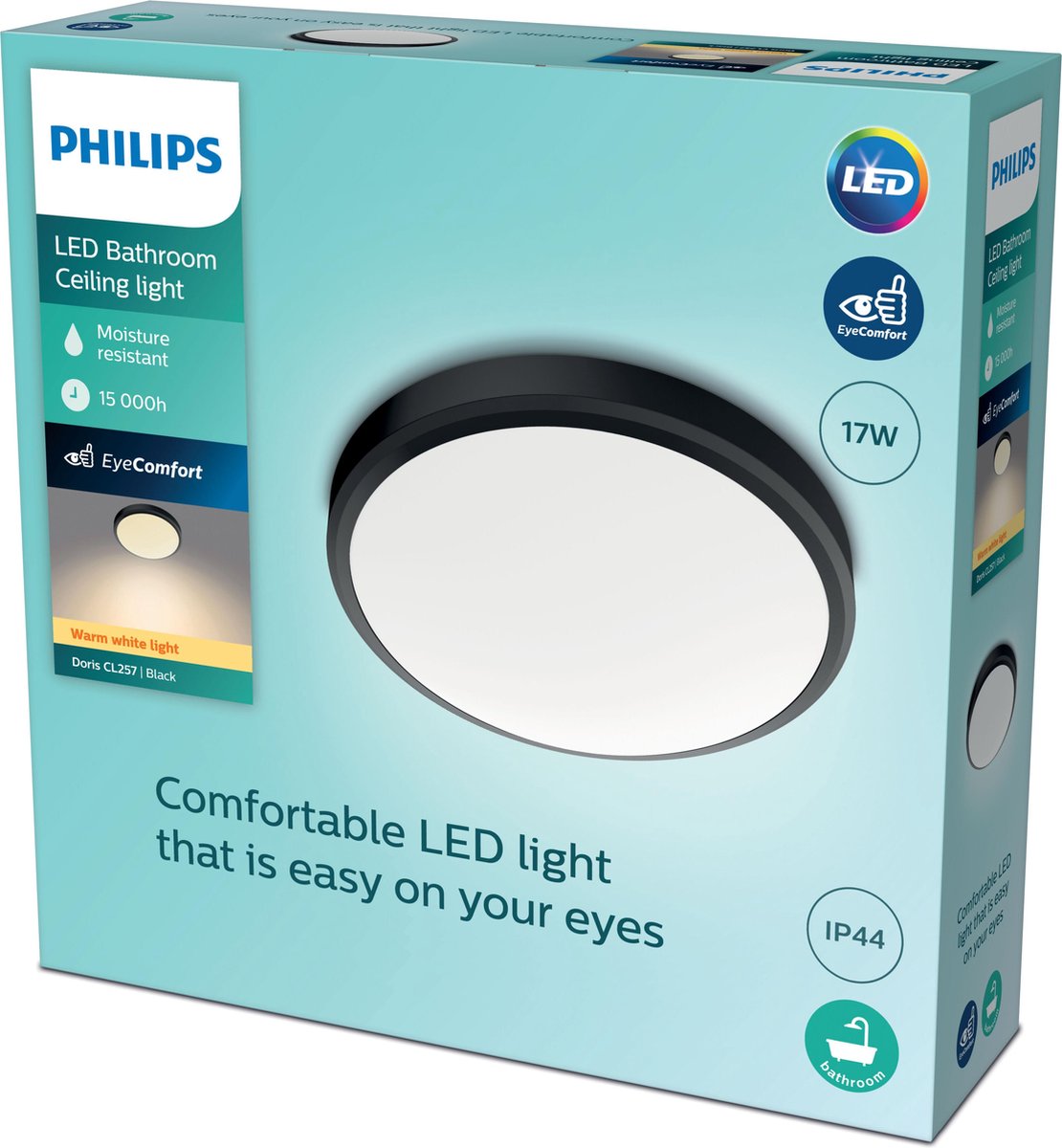 Lampada da soffitto per bagno Philips LED Philips Doris - nera - grande - 17 W
