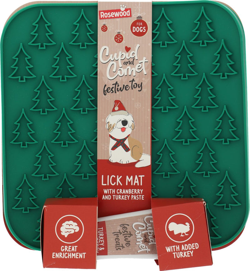 Cometa de Cupido de palisandro – Alfombrilla para lamer con pasta de arándano y pavo – Forma de árbol de Navidad – Regalo de estimulación mental – para perros