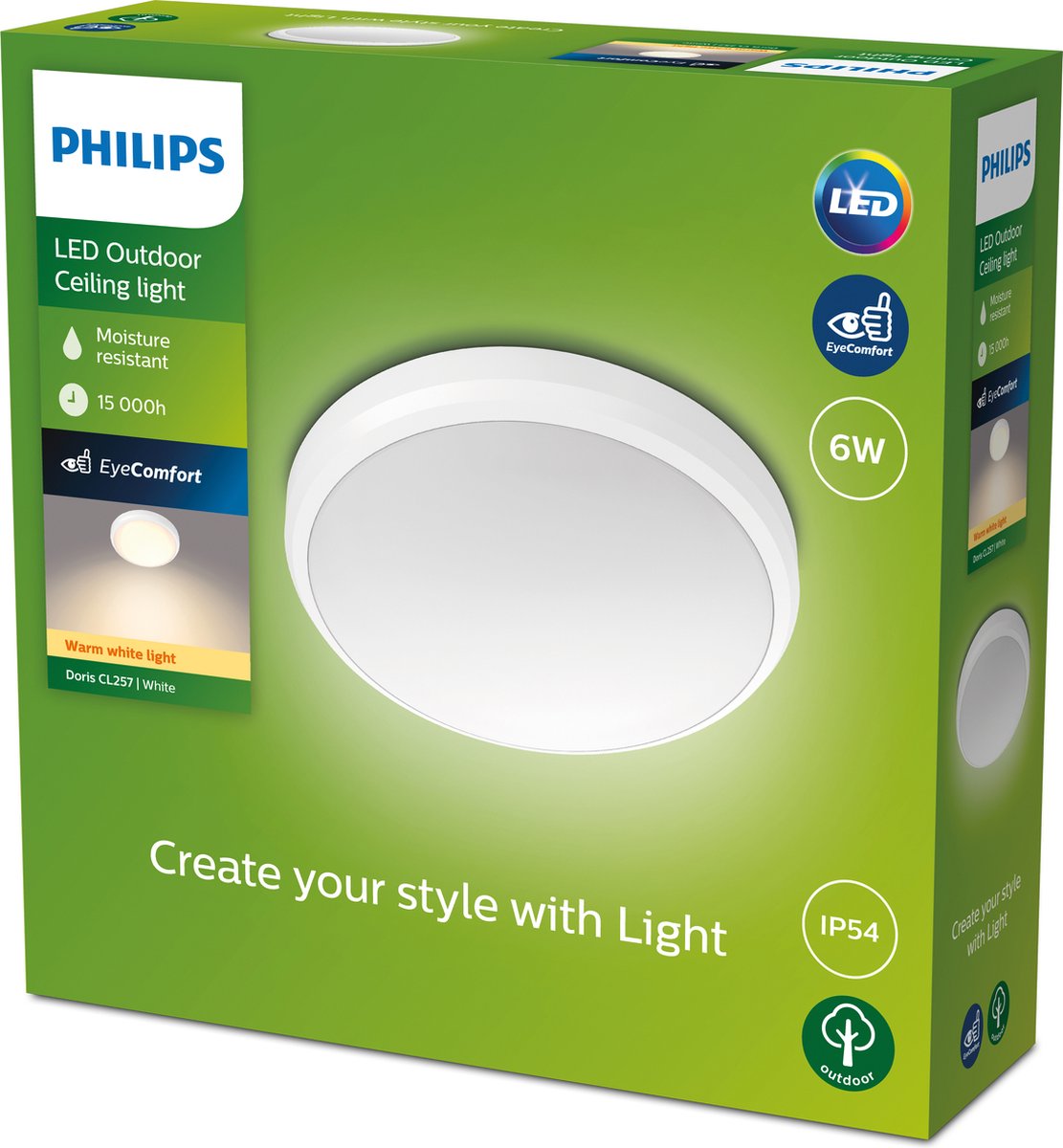 Philips LED Doris Soffitto 6W 27K Bianco IP54 HV