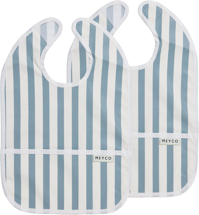 Bavaglino Meyco Baby Fat Stripe con vassoio di raccolta - confezione da 2 - blu jeans