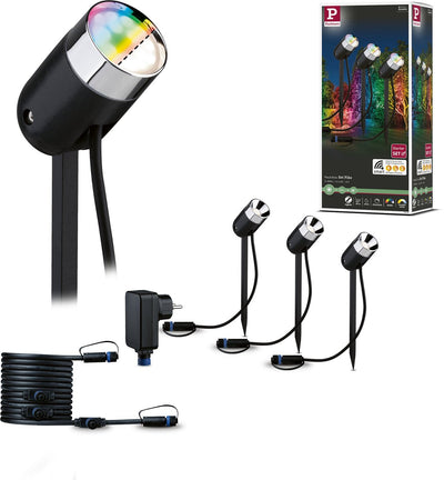 Paulmann Plug Shine Faretti LED da giardino Smart Home Zigbee 3.0 Pike Basic Set IP65 RGBW+ 3x4,2W 21VA Antracite