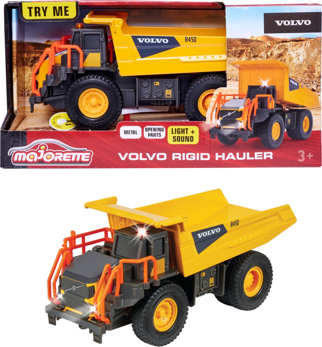 Majorette grand series - volvo kiepwagen - constructie - metaal - licht en geluid - 20 cm - speelgoedvoertuig