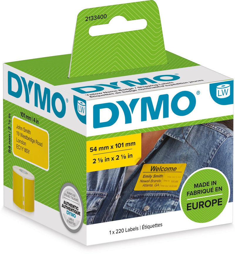Dymo Original Labelwriter Etichette di Spedizione di Grandi Dimensioni, Biglietti da Visita | 54 mm x 101 mm | nero su giallo | rotolo da 220 etichette autoadesive | adatto per le stampanti per etichette labelwriter | prodotto in Europa