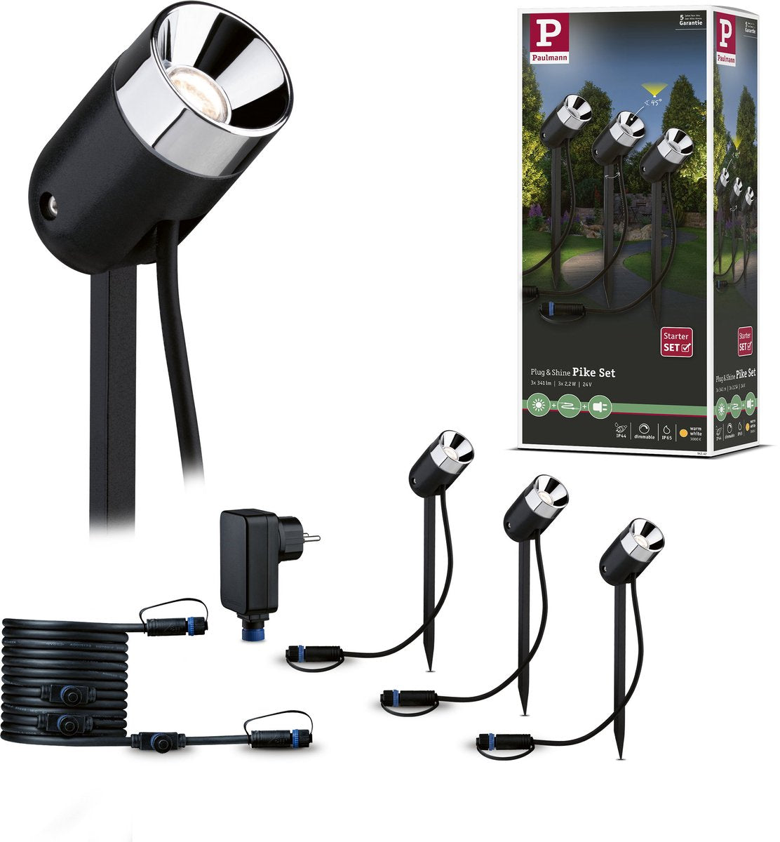 Paulmann plug Shine faretti da giardino led pike set base ip65 3000k 3x2,2w 21va antracite
