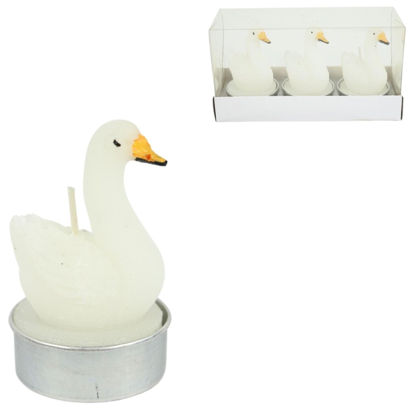 Tealight cigno bianco 6,5 cm set da 3