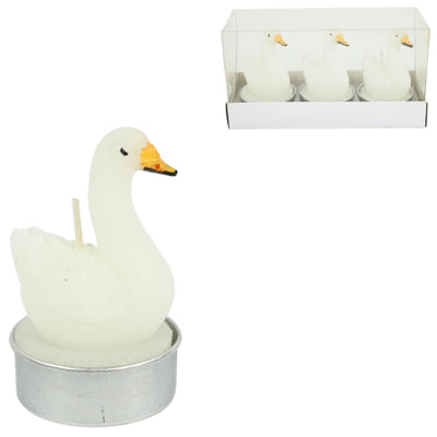 Juego de 3 velas de té cisne blanco 6,5 cm