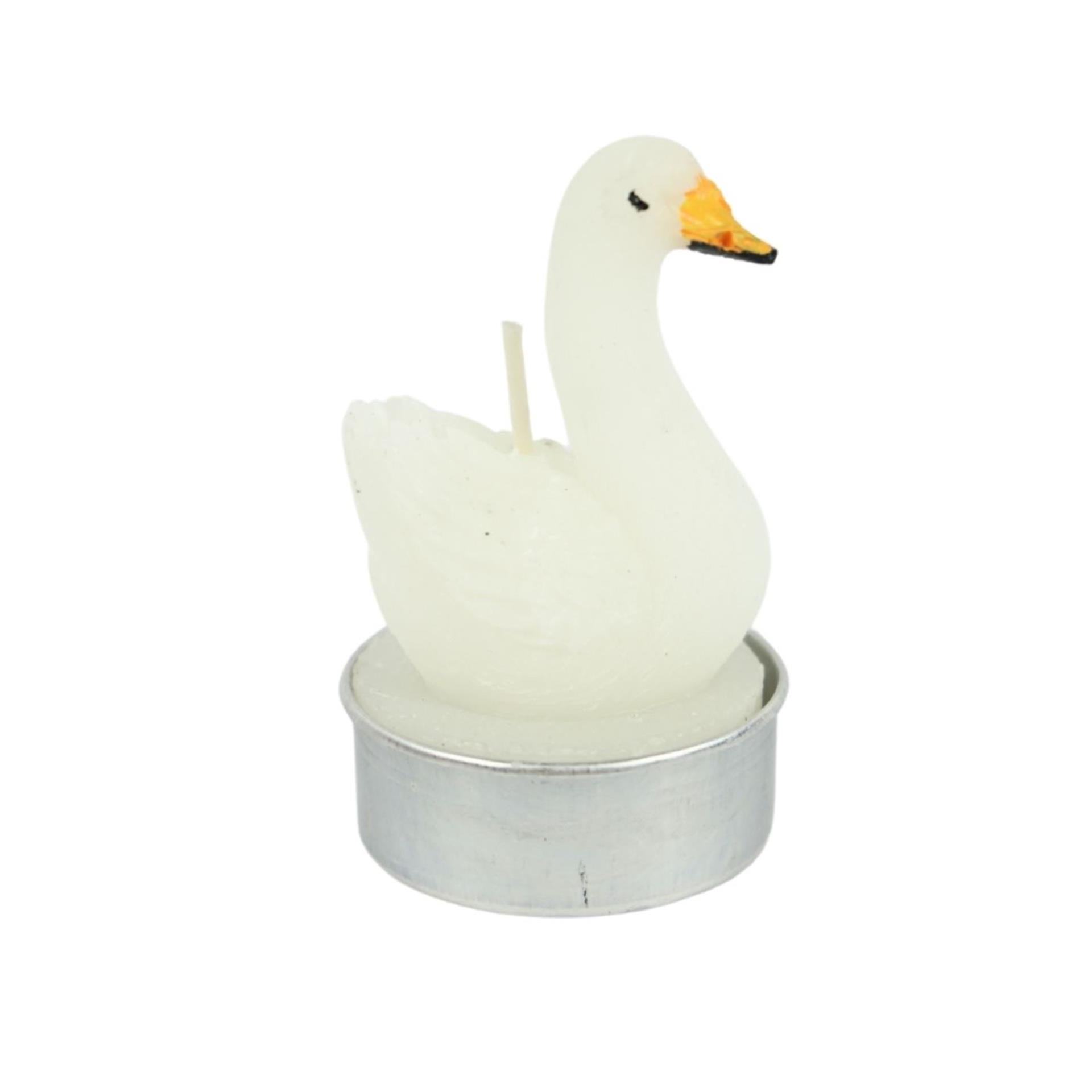 Theelicht zwaan wit 6,5cm set van 3