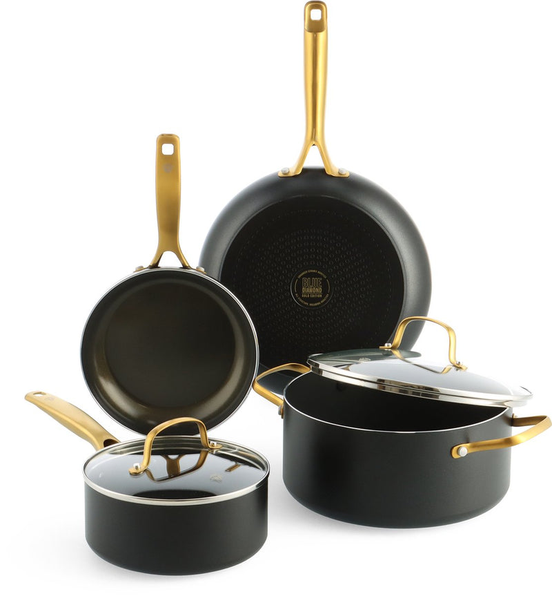 Set di padelle per induzione in ceramica Blue Diamond Gold Edition 6 pezzi - 20 24 28 cm - senza pfas - padella a induzione - resistente al forno fino a 220°C - lavabile in lavastoviglie - con coperchi - alluminio riciclato - nero