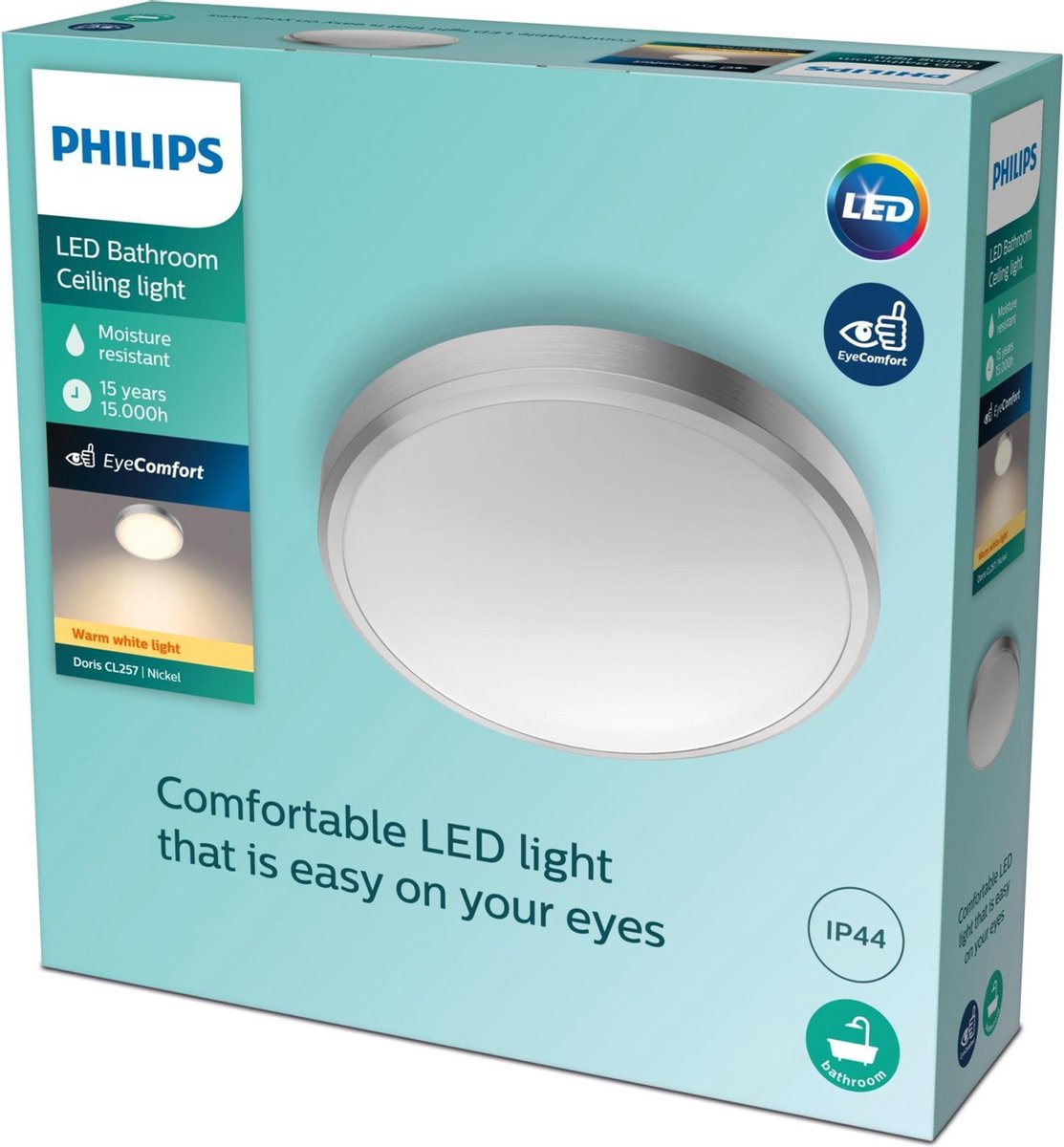 Philips LED Philips Doris bathroom ceiling light - nickel - large - 17 W
