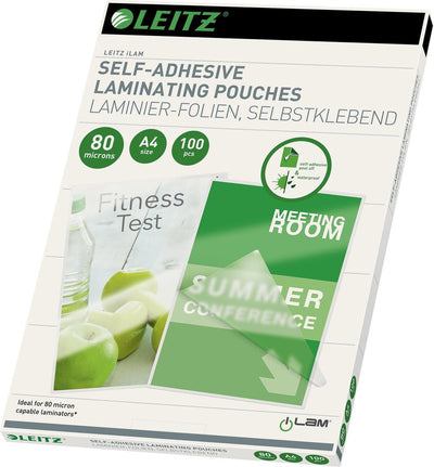Leitz - buste di laminazione - a4 - autoadesiva - 80 micron - 100 pezzi