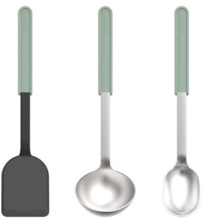 Juego de cocina Mepal de 3 piezas (espátula + cuchara para revolver + cuchara para servir) chef it - utensilios de cocina con revestimiento antiadherente - resistente al calor - apto para lavavajillas - utensilios de cocina - salvia nórdica