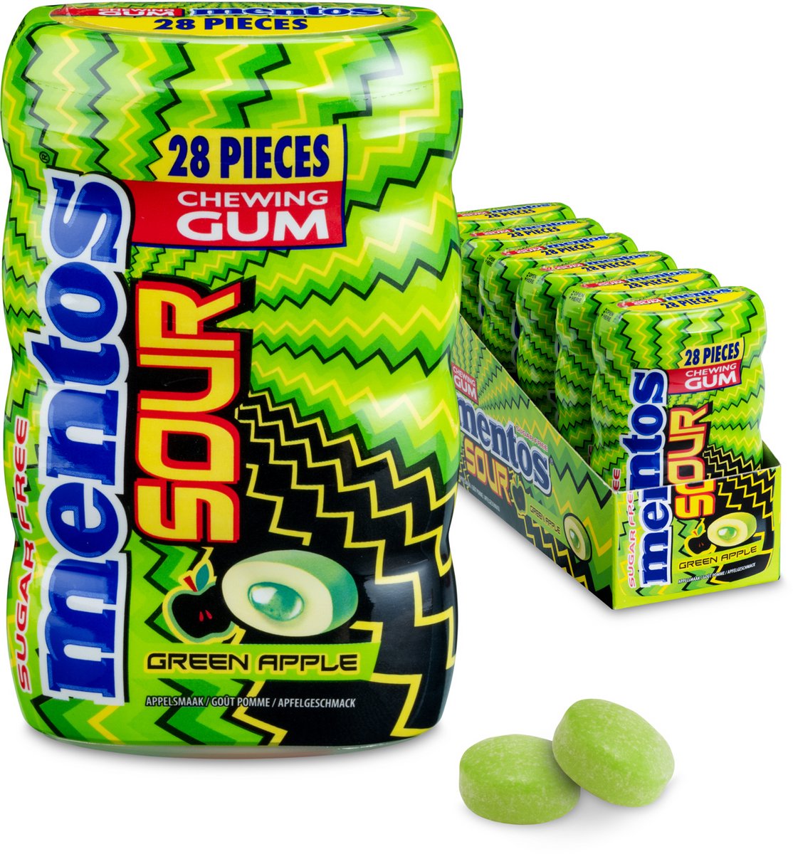Mentos chicle manzana verde agria - chicle - sin azúcar - 6x28 piezas