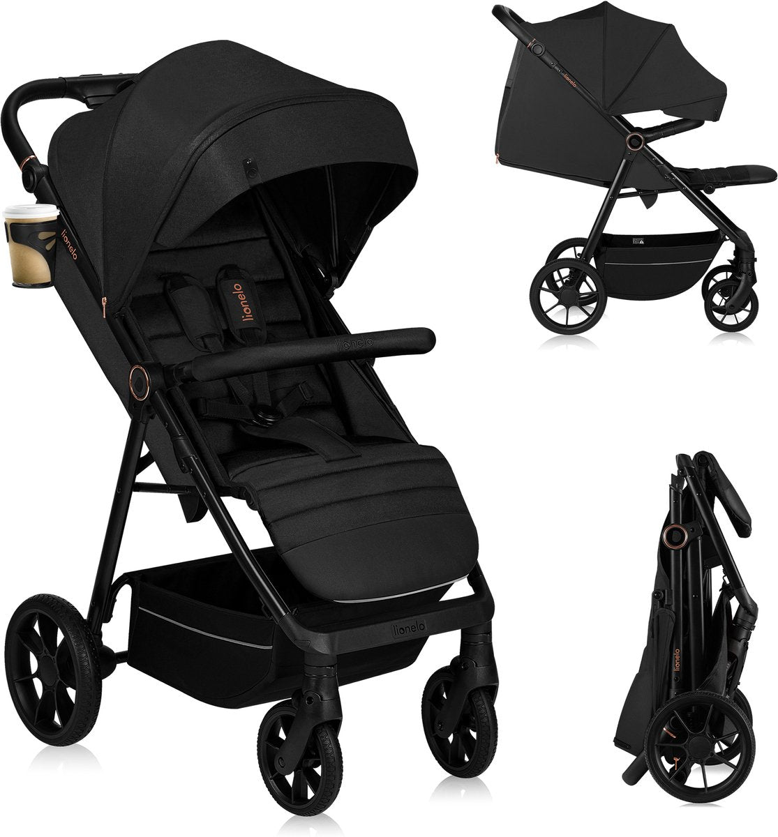 Lionelo mira kinderwagen buggy - wandelwagen - voor kinderen tot 22 kg - voorwielen 360° - verstelbare rugleuning handgreep - waterdichte xxl luifel met upf50+ - 5-puntsgordel - grote off-road wielen - volledige schokdemping - compact opvouwbaar
