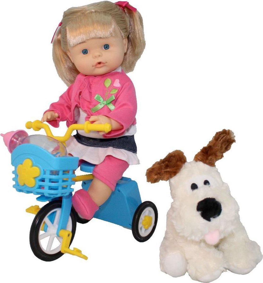 Muñeca Dimian pipi popo con perro y bicicleta - baby nena - 36 cm.
