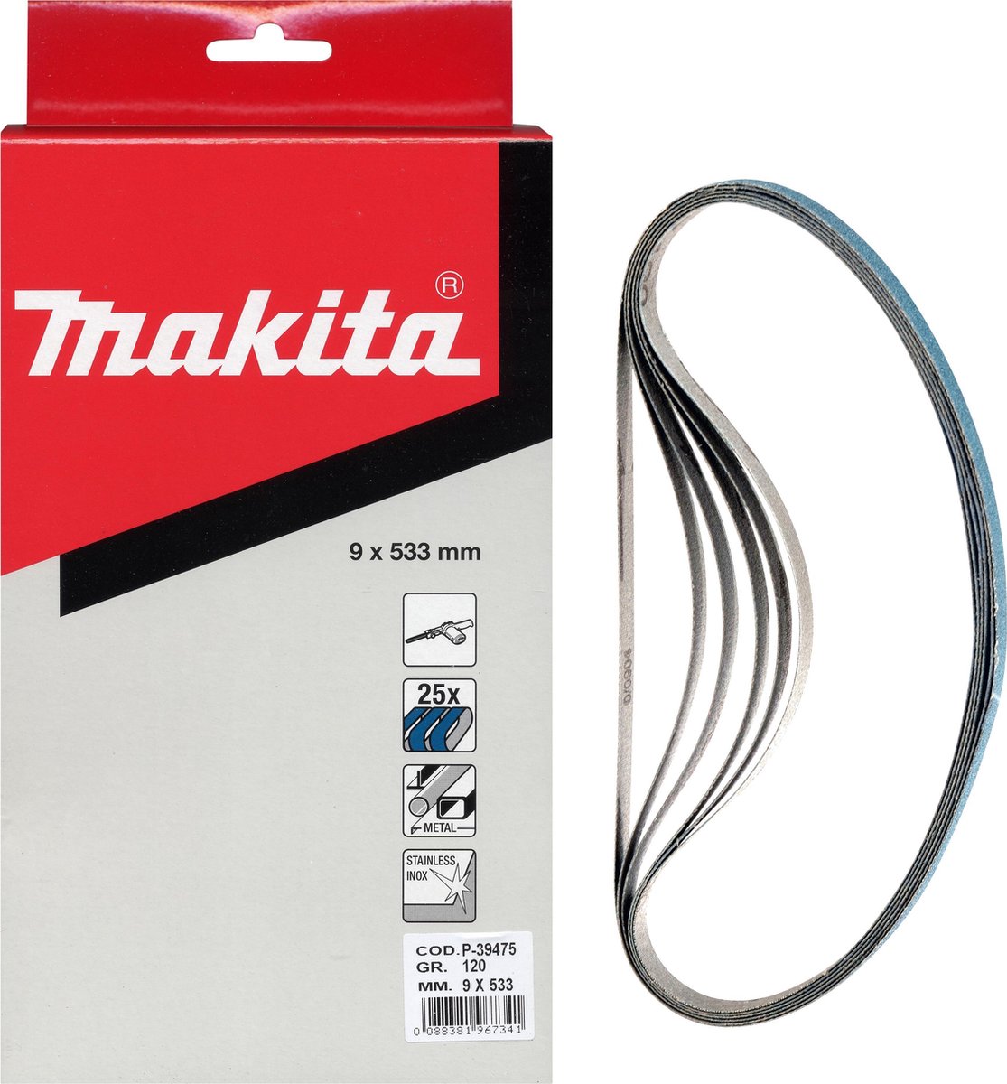 Accessori Makita nastro abrasivo blu lunghezza 533mm larghezza 9mm grana 40 - p-39431