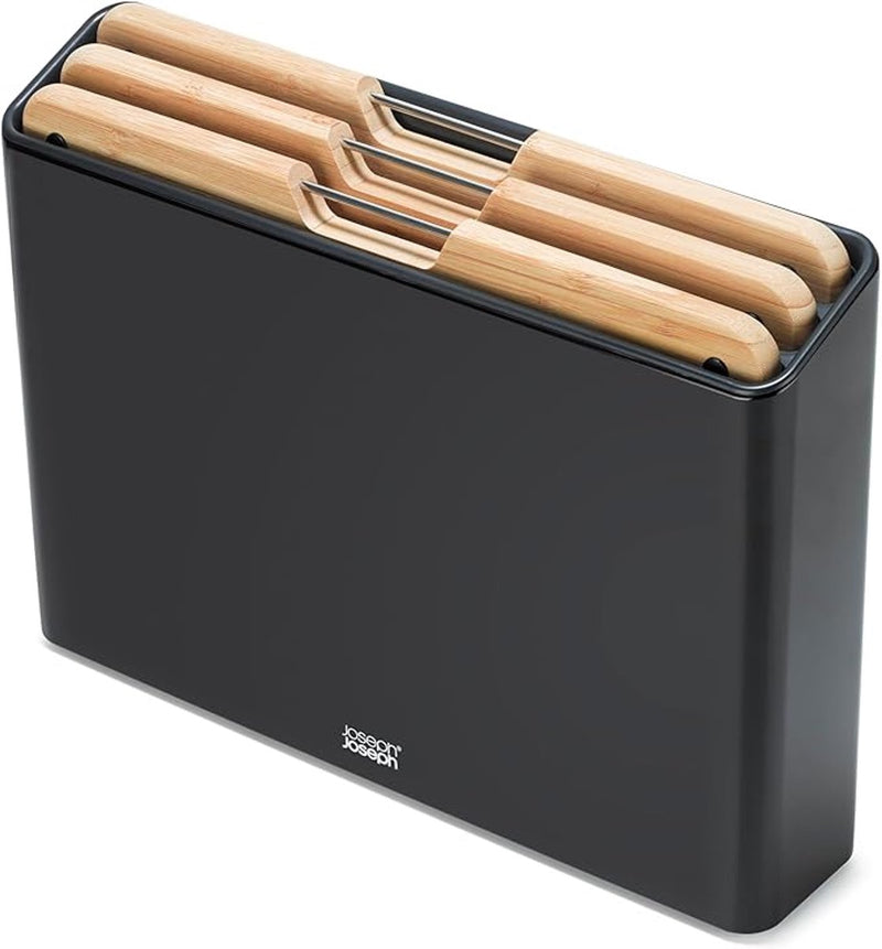 Joseph joseph folio juego de tablas de cortar antideslizantes de 3 piezas en bambú, con cubierta de almacenamiento para almacenamiento organizado en la cocina de acero inoxidable