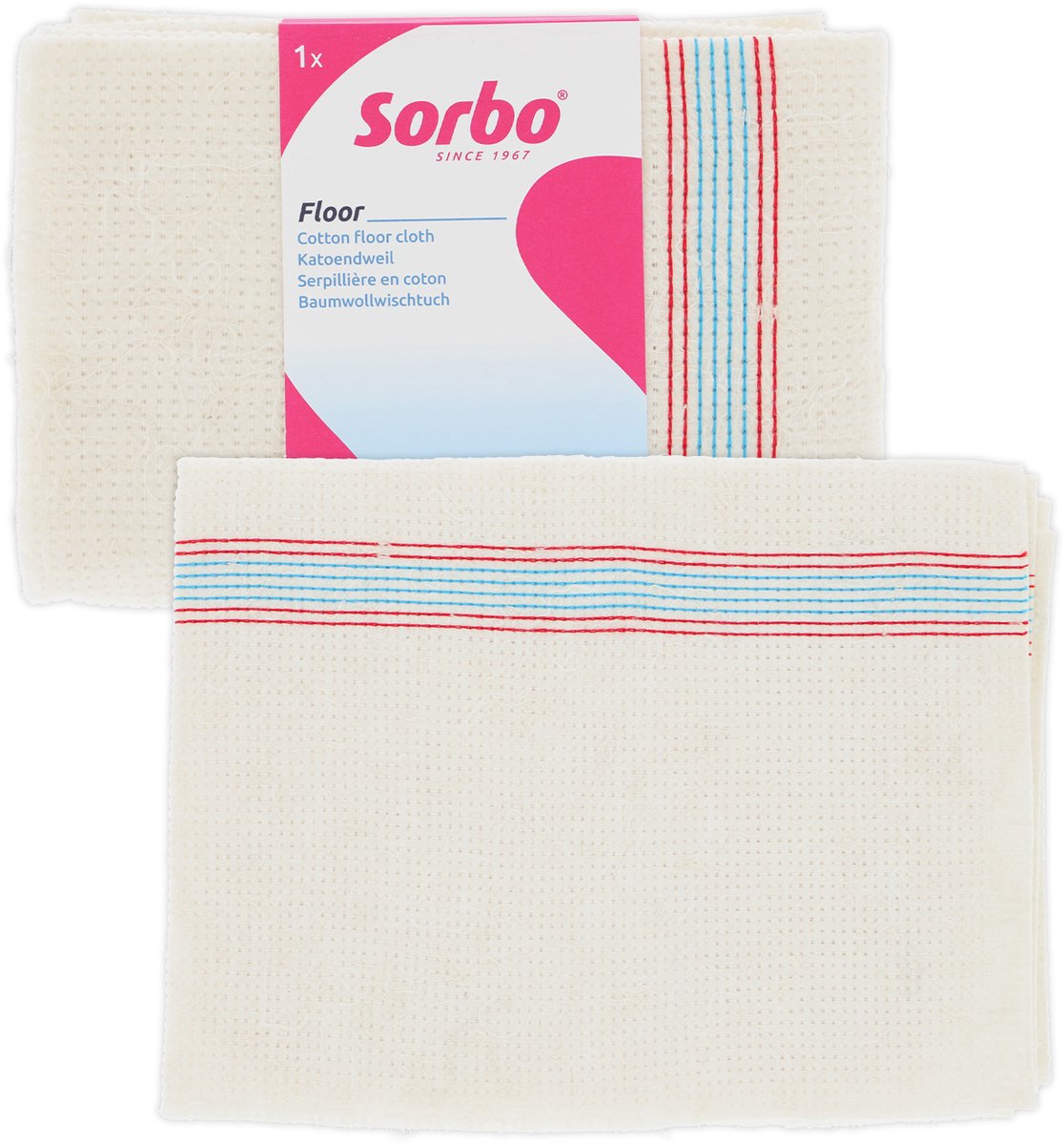 Mocio cucito Sorbo – 5 pezzi – bianco – 60x60 cm – cotone robusto – alto assorbimento – lavabile riutilizzabile – per pavimenti piastrellati e pavimenti duri