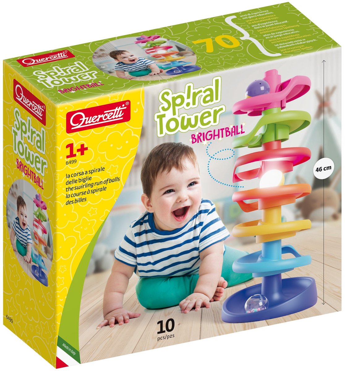 Quercetti spiral ball tower with luminous ball, 10dlg.