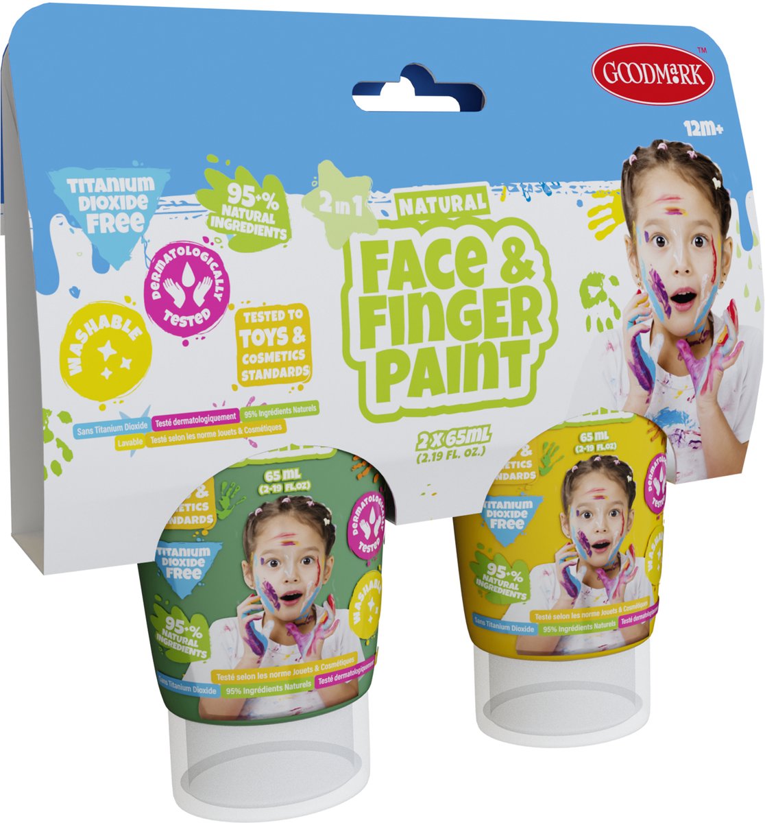 Boti Natural Face Fingerpaint Tube verde e giallo, 2x65ml