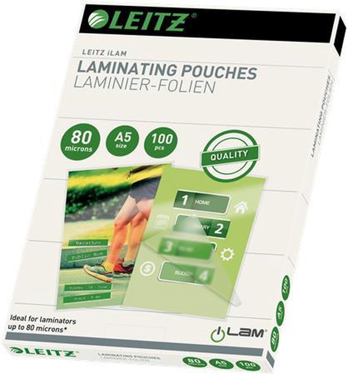 Buste Leitz per plastificazione a caldo - per documenti A5 - 2x80 EVA (etilvinilacetato) - 80 micron - 100 pezzi
