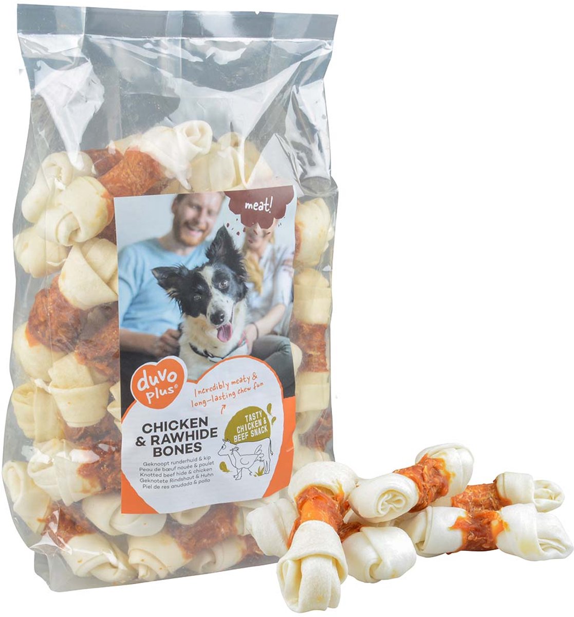 Duvo più carne! snack cosce di pollo in pelle grezza per cani m-1kg